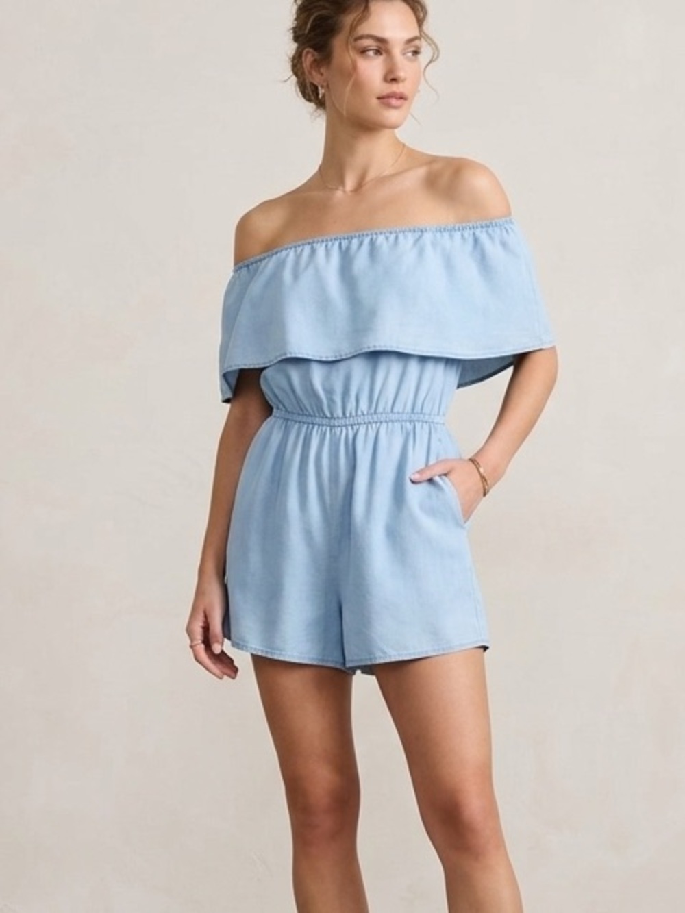 bishop + young Light Blue denim Strapless Romper women’s size small